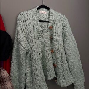 Free People Light Green Knit Cardigan